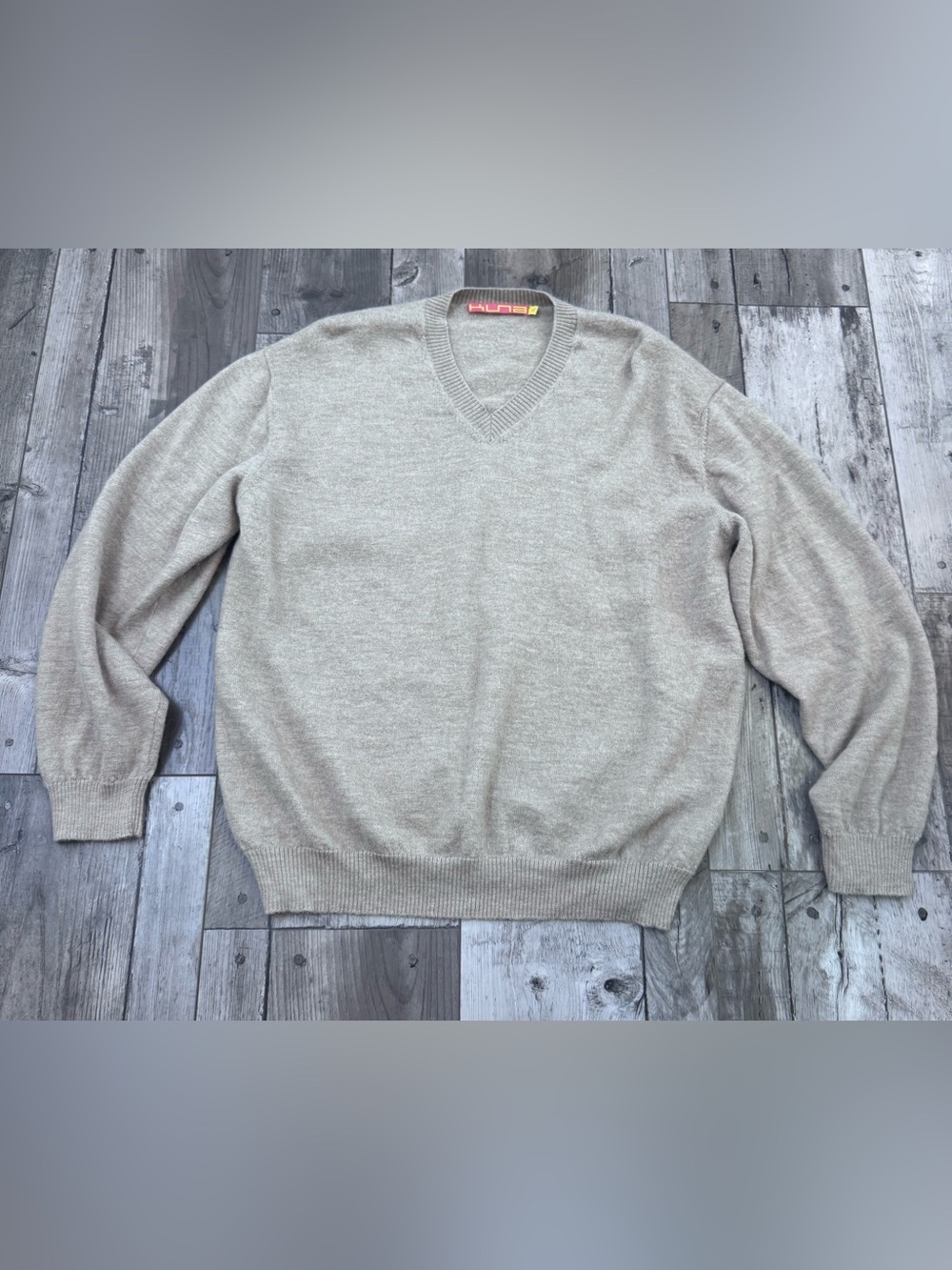 Kuna Baby Alpaca Sweater Beige  Light Brown V Neck Luxury Peru Knit Women XL
